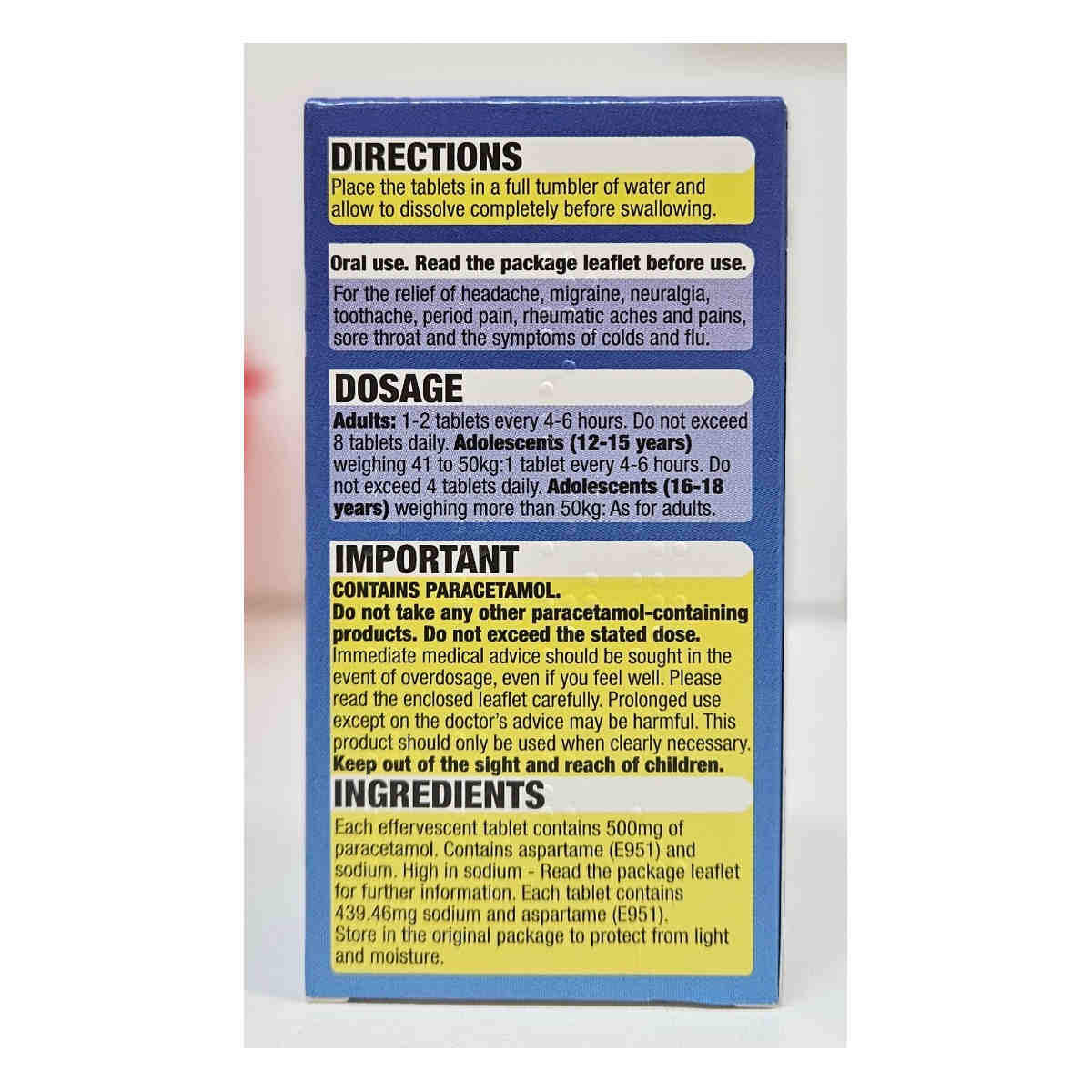 Pararalief Medication package with dosing instructions and ingredients on a white background