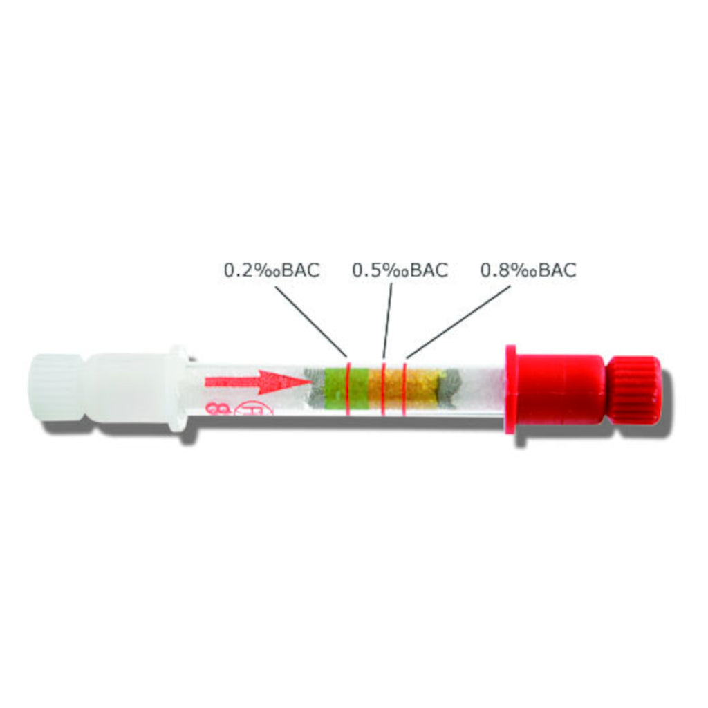 BAC (Blood Alcohol Content) test tube with labeled concentration levels on a white background