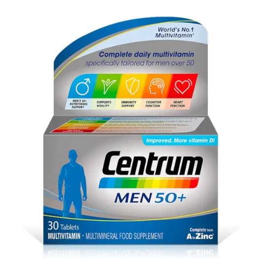 Centrum Men 50+ multivitamin supplement packaging on a white background