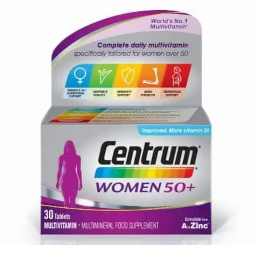 Centrum Women 50+ multivitamin packaging on a white background
