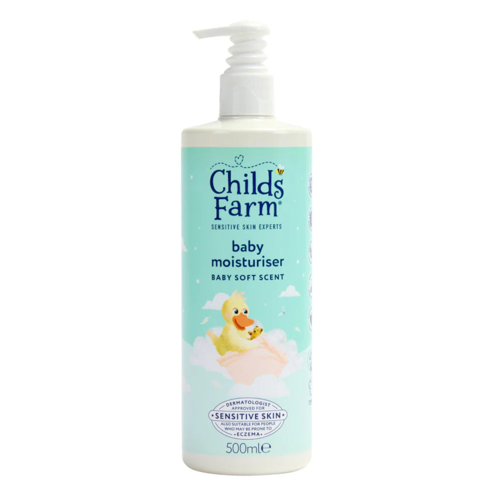 Childs Farm baby moisturizer bottle on a white background