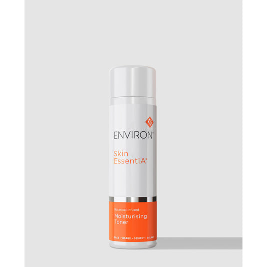 Skincare bottle labeled 'Environ Skin Essentia' on a light gray background