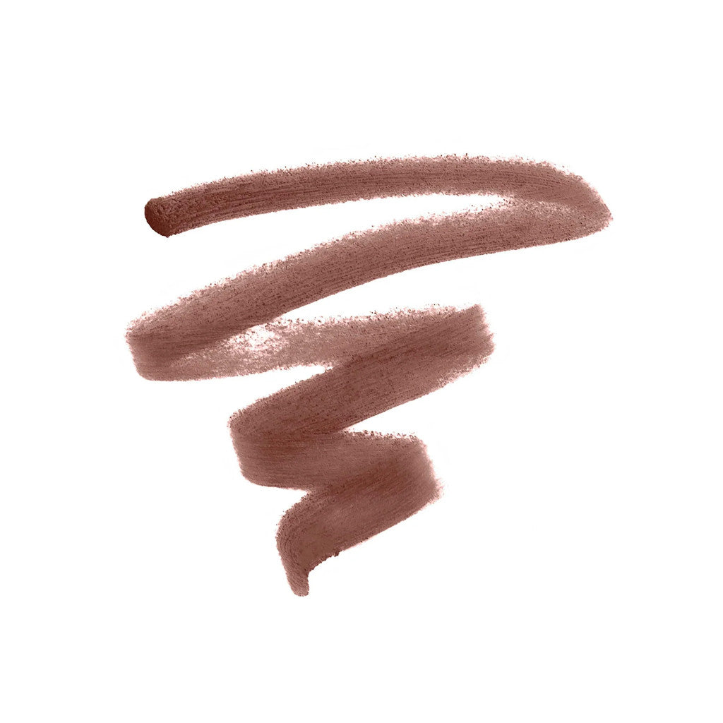 Three swatches of a brown lip gloss on a white background