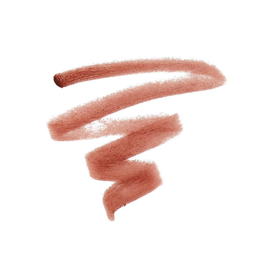 Three swatches of a pinkish-brown lip gloss on a white background