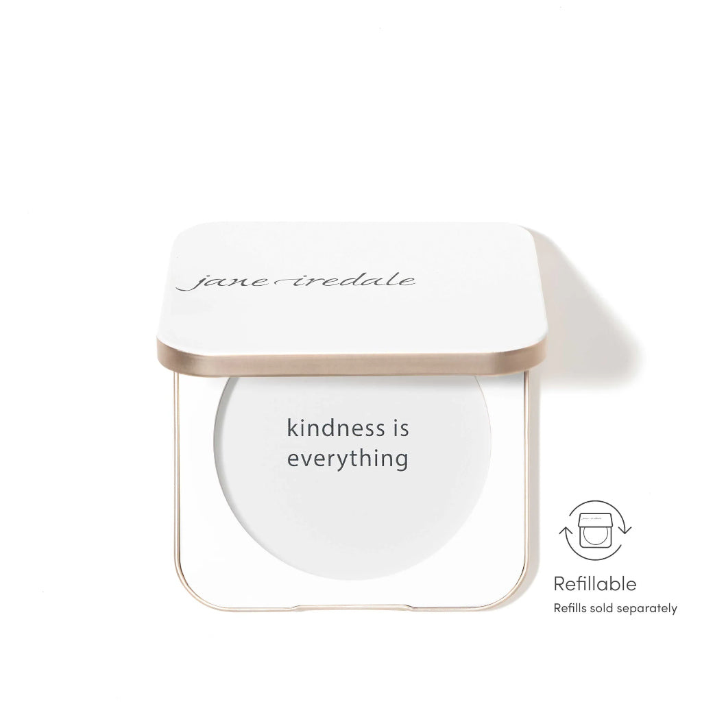 Cosmetic container with 'jane iredale' branding and 'kindness is everything' text on a white background.