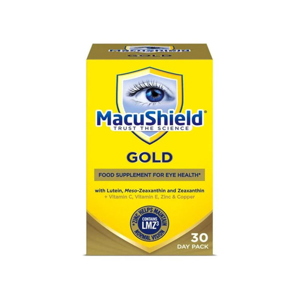 MacuShield Gold eye health supplement packaging on a white background