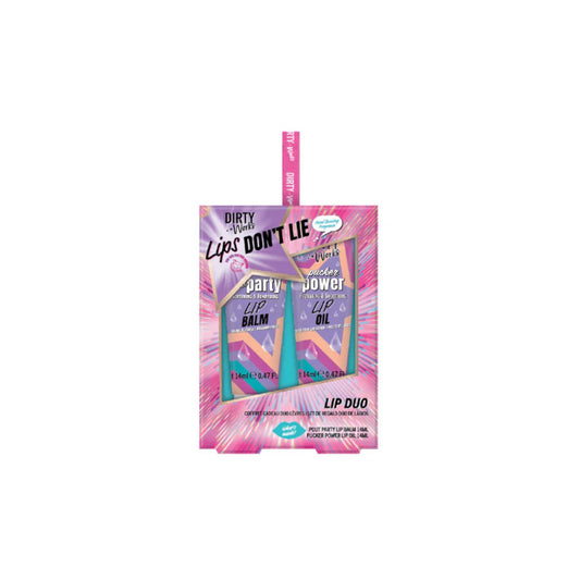 Lip product packaging with 'Dirty Power' branding on a white background