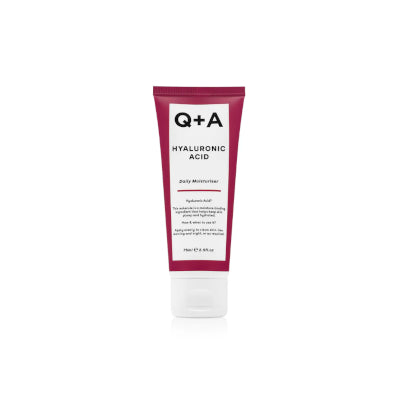 Tube of Q+A Hyaluronic Acid moisturizer on a white background