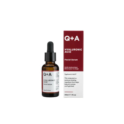 Q+A Hyaluronic Acid Facial Serum bottle and packaging on a white background