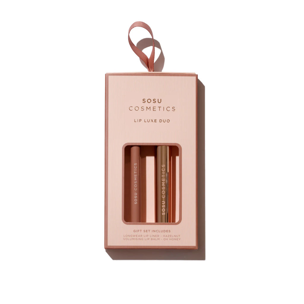 SOSU Cosmetics lip luxe duo packaging on a white background