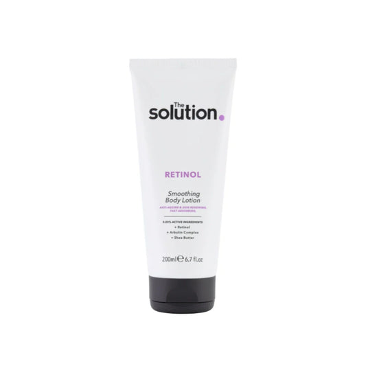 Tube of 'The Solution' Retinol Smoothing Body Lotion on a white background