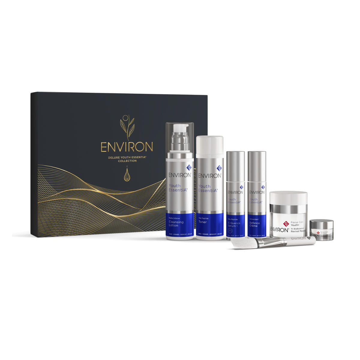 Environ skincare product set with packaging on a white background