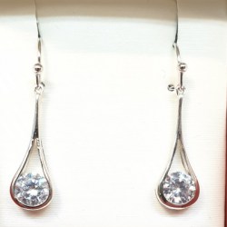Sterling silver hang down with Clear Cubic Zirconia  earring earring 